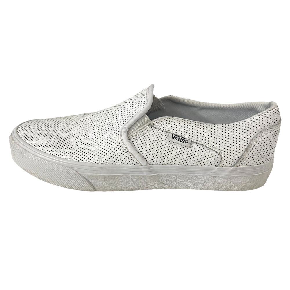 Vans Asher Slip-On Womens Size 9 White Athletic Leather Skate Shoes Sneakers